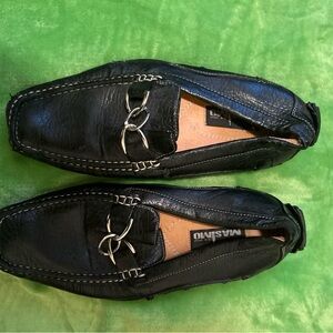 Massimo Black Leather Slip-On Loafers